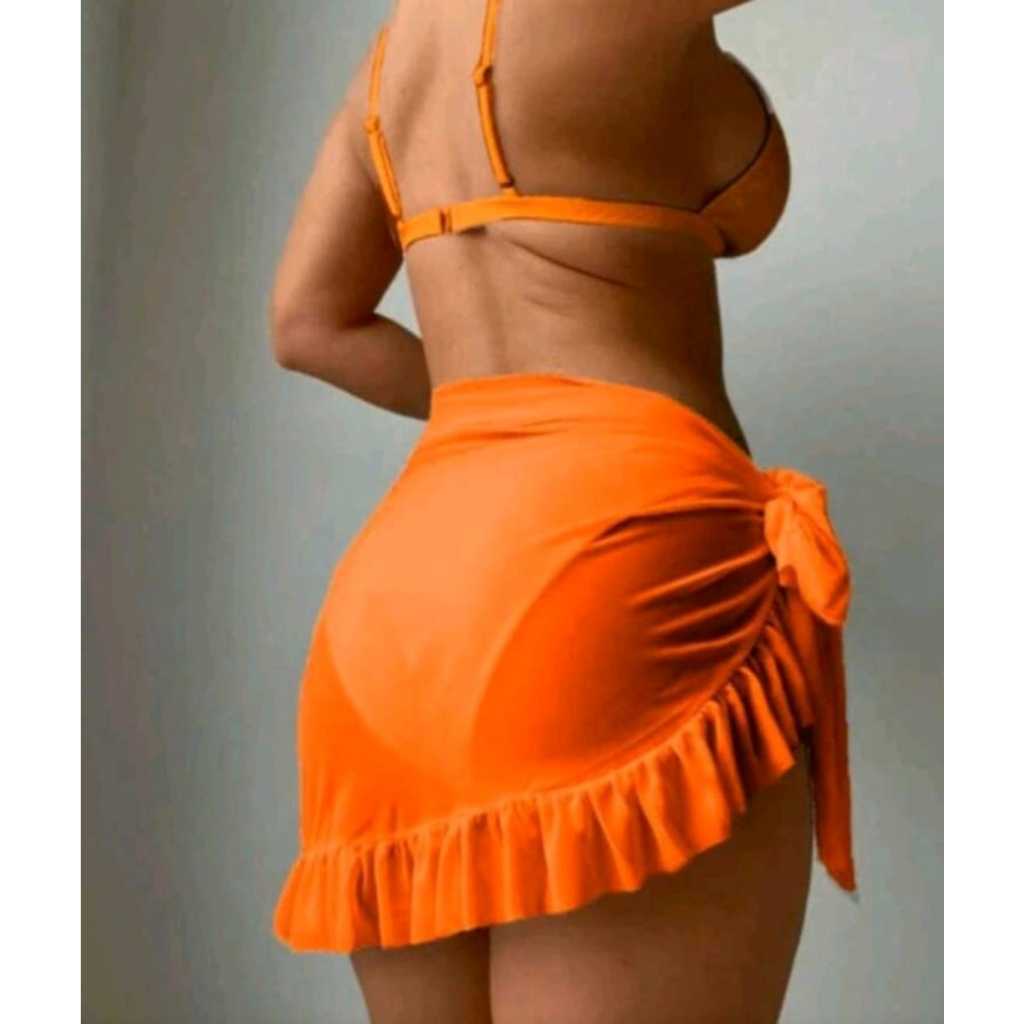 CANGA Saída Pareô   Liso Curto Com Babado.  MODA PRAIA\ ELEGANTE\ VERAO