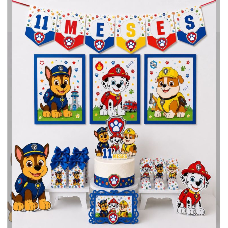 Kit festa Personalizado Patrulha canina menino azul | Só Bolinho | Mesversário | Aniversário Decoração Casa