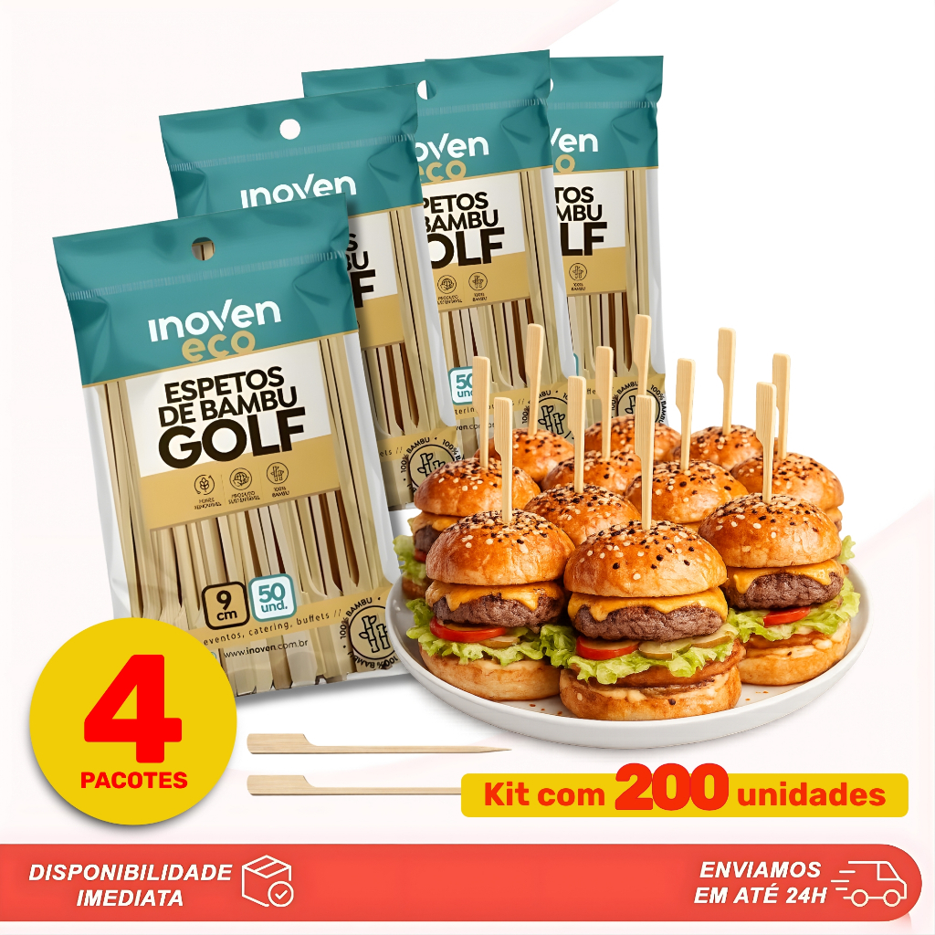 Kit 200 Espetos Palitos de Bambu Churrasco Petisco Aperitivo Artesanato 18cm 25cm Inoven