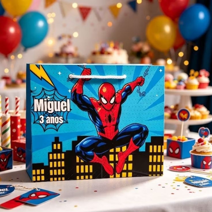 Sacolinha Homem-Aranha Personalizada Papel Fotográfico | Sacola Festa Infantil Spider-Man Lembrancinha, Pegue e monte.