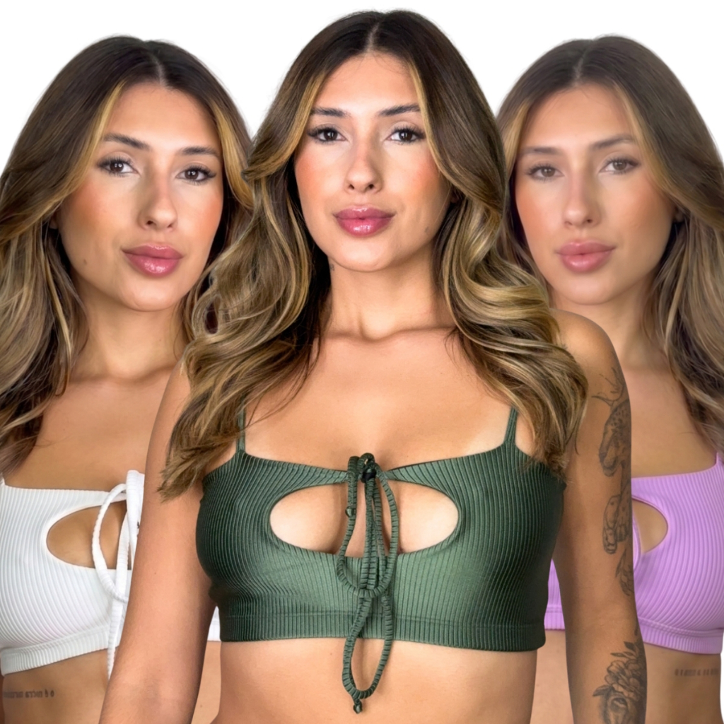 Top Canelado Cropped Feminino Alcinha Tiras Amarrar Sem Bojo Confortável Verão Versátil