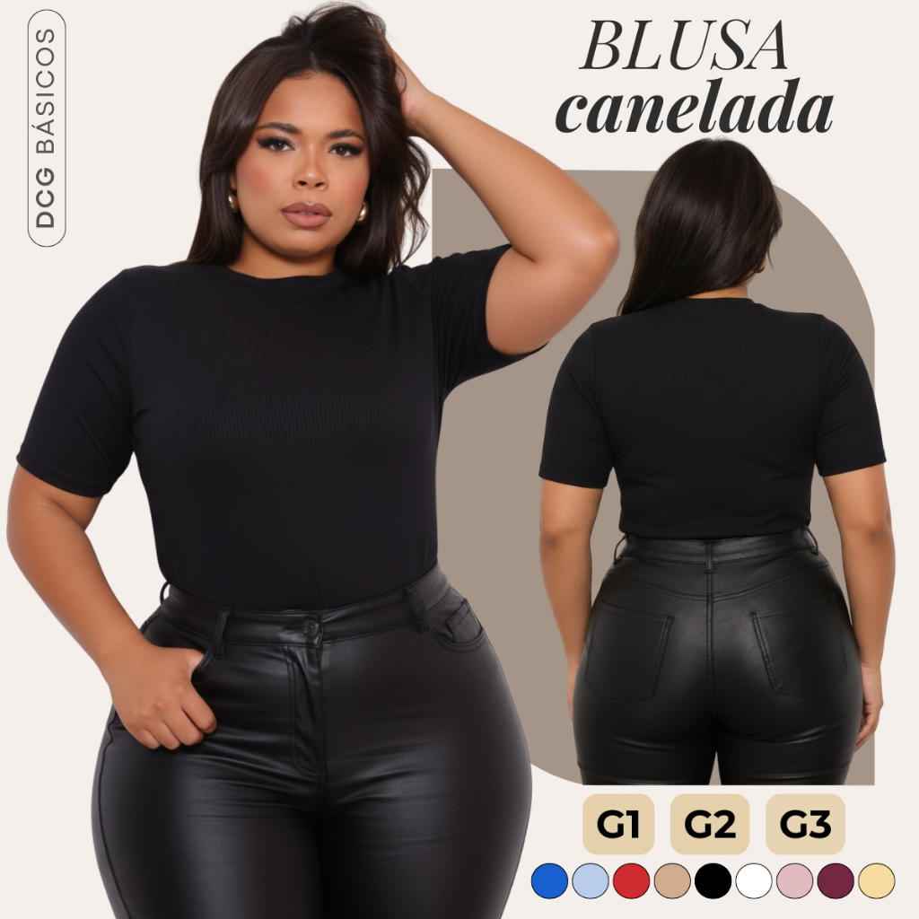 Blusa Plus Size Feminina Manga Curta Canelada Confortável Tecido Premium G1 ao G3