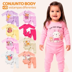 Kit 6 Peças de Roupas para Bebê Menina (Body Longo + Calça Mijão) Conjunto Body + Calça Roupa Infantil