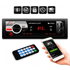 RÁDIO MP3 AUTOMOTIVO E-TECH LIGHT BLUETOOTH USB DUAL ENTRADA USB SD CARD CARREGA CELULAR RÁDIO FM CONTROLE REMOTO