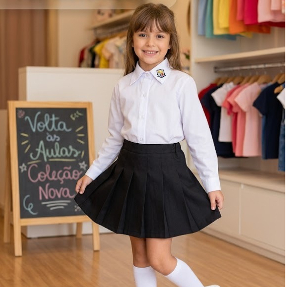 Short Saia Infantil Plissada kit 2un. Colegial Escolar