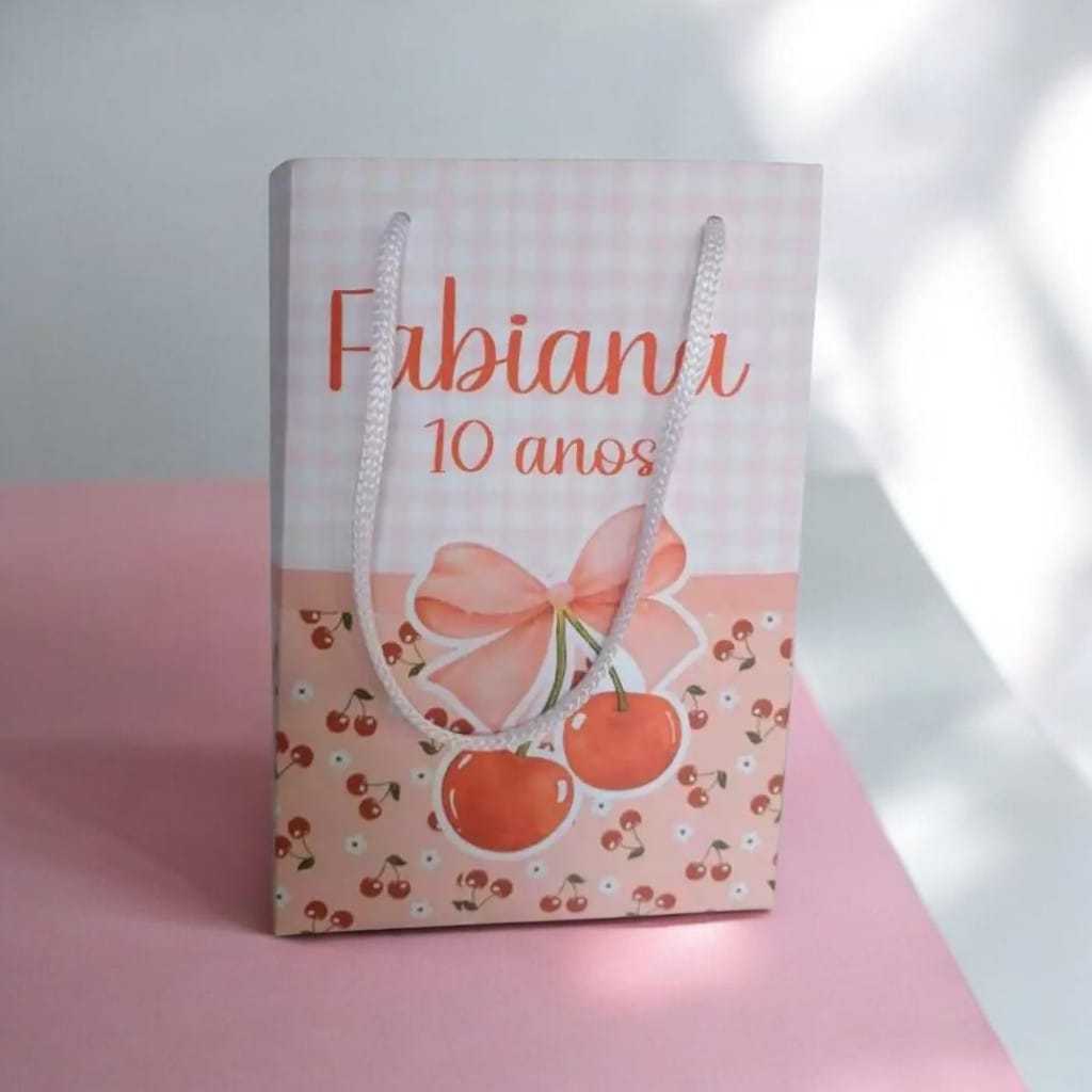 Sacolinha Personalizada  com nome e idade 13x20 Cerejinha Festa Aniversário Lembrancinhas Personalizadas