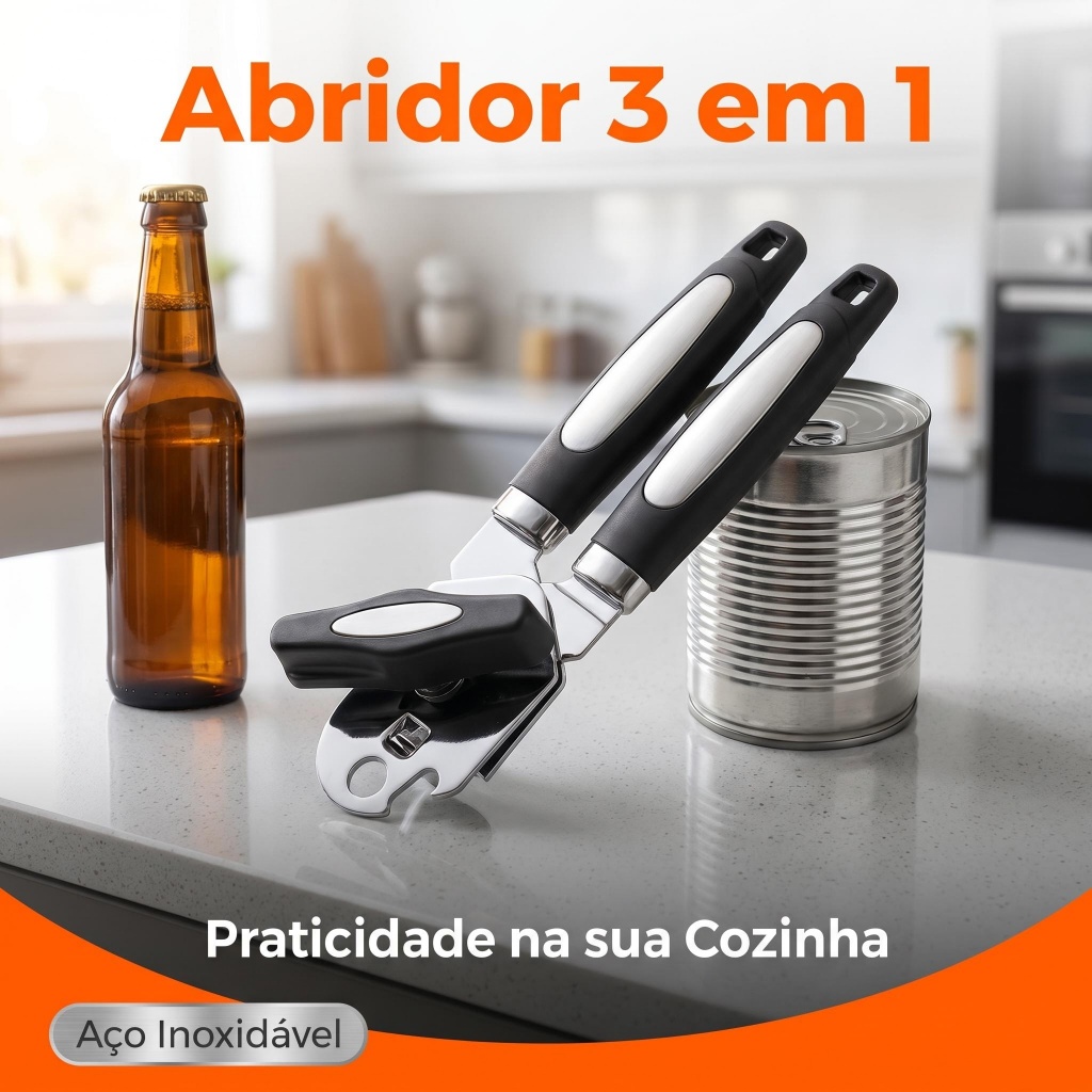 Abridor Multiuso Profissional Aço Inox para Latas e Garrafas Doméstico