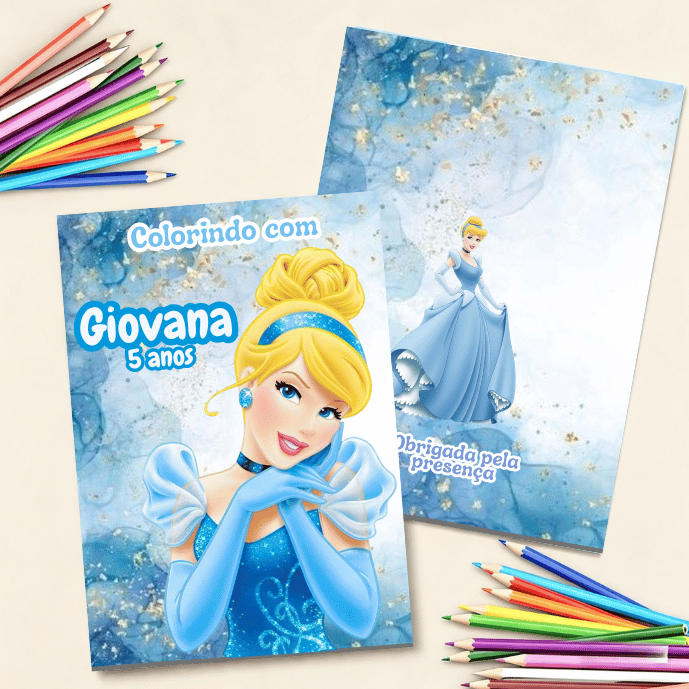 Livrinho de Colorir Personalizado Cinderela| Revista livro para Colorir Infantil com Nome | Lembrancinha Aniversário
