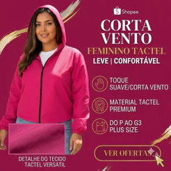 JAQUETA CORTA VENTO FEMININA, BLUSA ESTILOSA, TACTEL, LEVE, CONFORTAVEL, VERSÁTIL DO P AO G3 PLUS SIZE