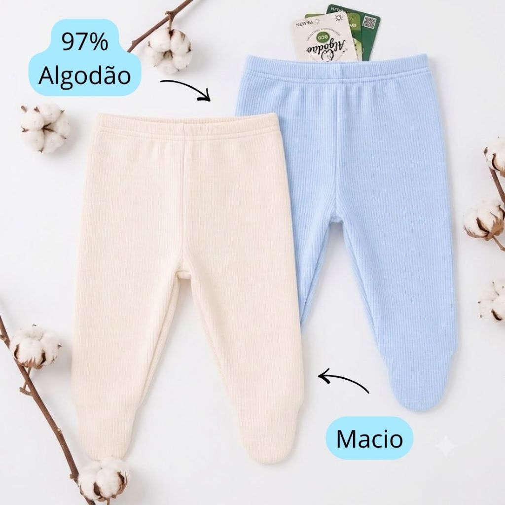 Kit 2 Calças Mijão Bebê Menina e Menino Canelado Ultrasoft c/ Pé