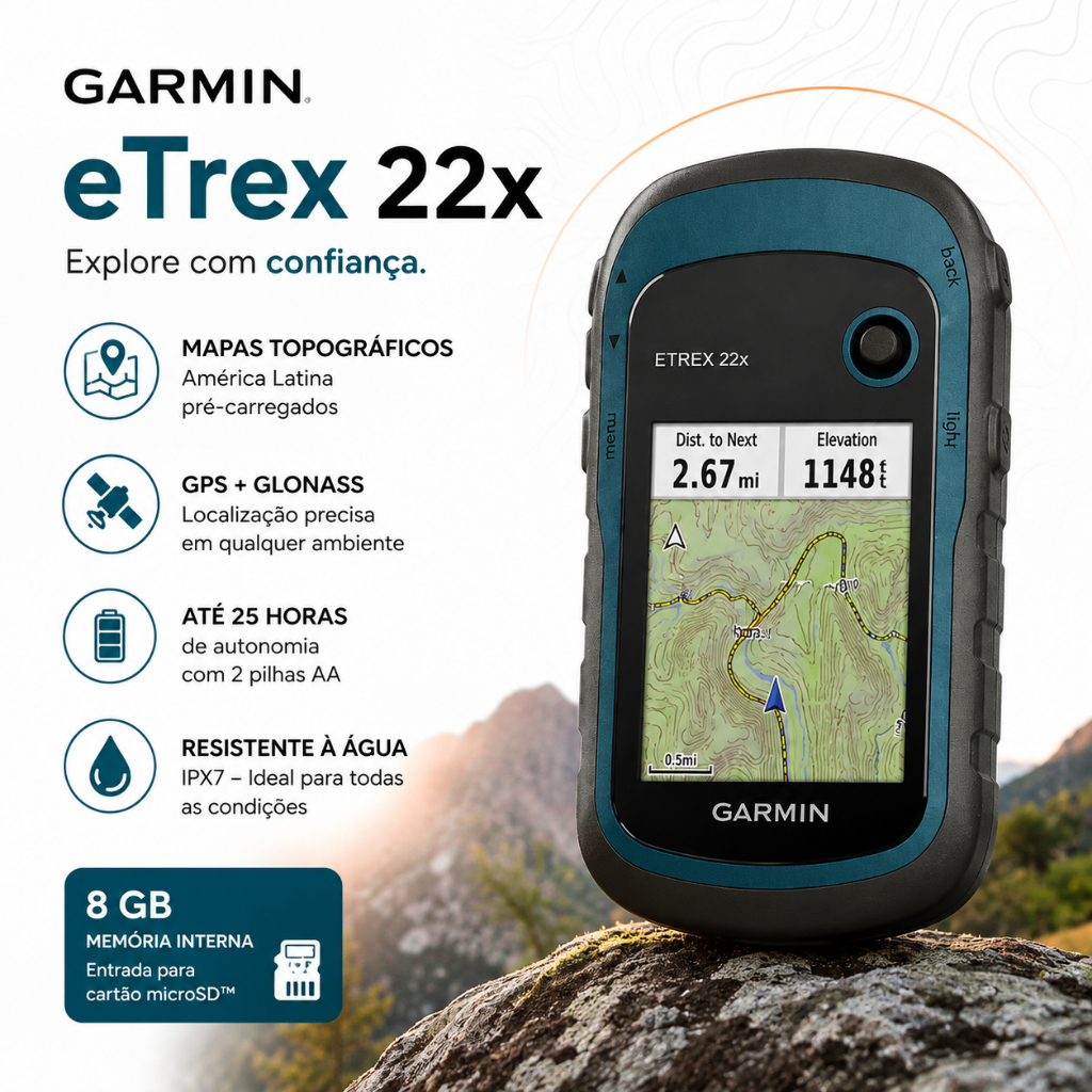 Gps Portátil Garmin Etrex 22x Mapa Topo Roteavel Trilha Navegação America do Sul Original Garatia