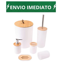 Kit Banheiro Conjunto 6 Peças Completo Lixeira com Tampa Fechada Bambu Lavabo Escova Sanitária