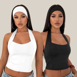 KIT 2 BLUSAS FEMININA TOP HALTER CROPPED AJUSTADO FRENTE ÚNICA COSTA NUA CASUAL MODA VERÃ…