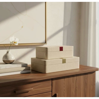 Caixa Decorativa Couro Croco Marfim kit com 2 organize joias maquiagem