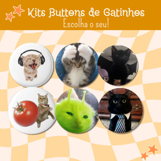 Kit 3 Buttons de Gatinho com 4,5cm botton boton broche pin gato et alien fofo místico bruxa trabalho trabalhando