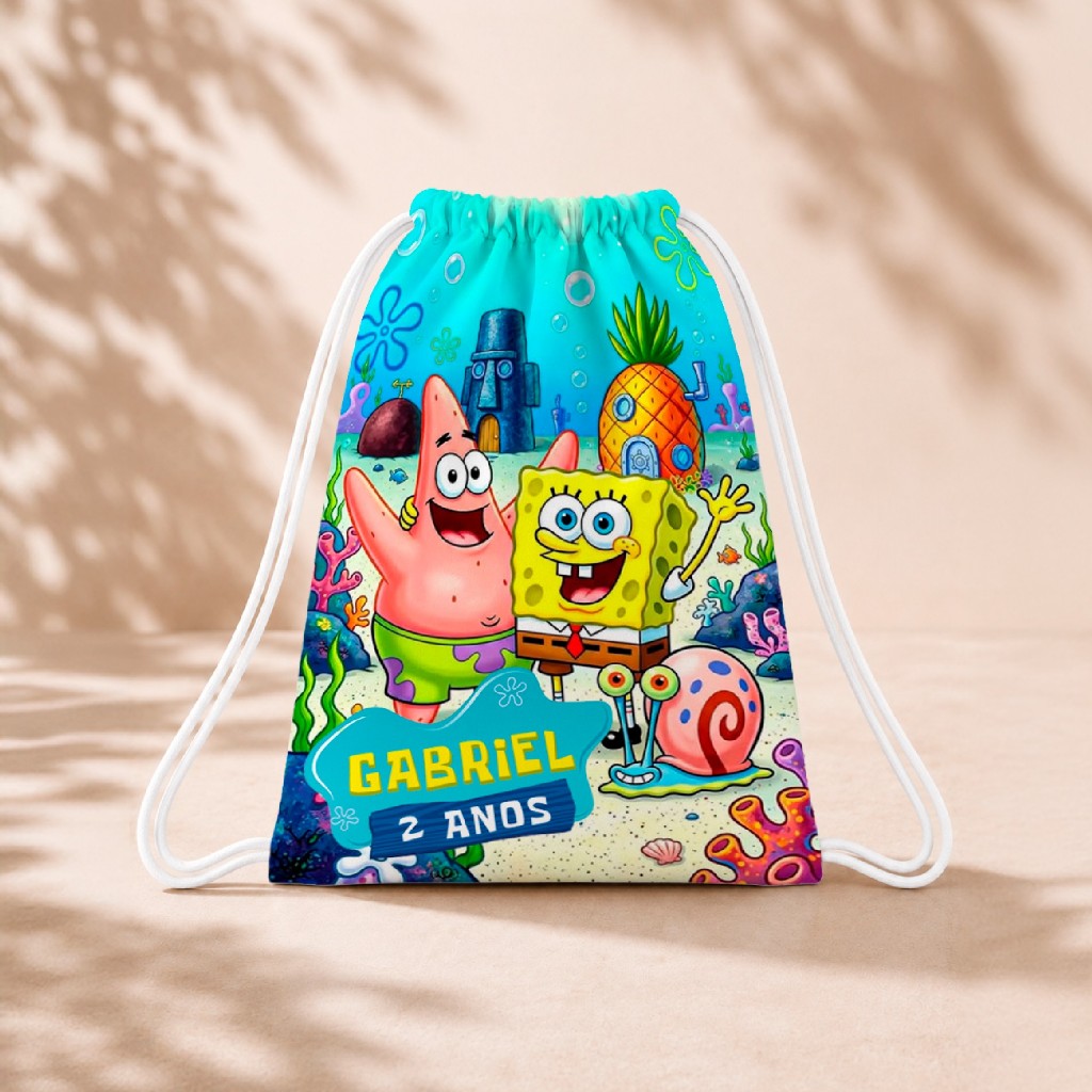 10 Mochila Personalizada Infantil 18x26 Sacolinhas Surpresa Festa Aniversário Lembrancinha Bob Esponja M2