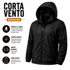 Jaqueta Corta Vento Masculino Impermeável com Capuz Tecido Leve P ao G4 Plus Size