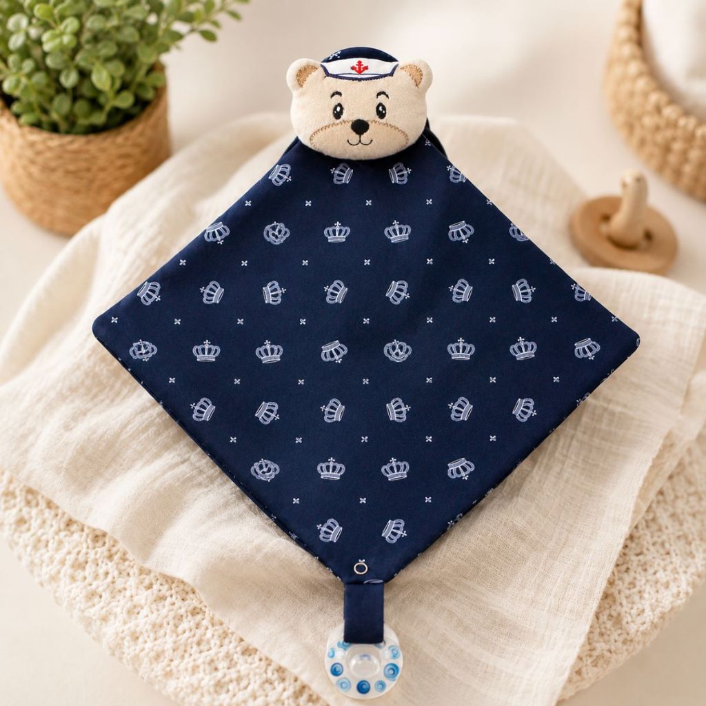 Naninha Para Bebê Menina Menino 100% Algodão Bordada 01 Peça c/ Prendedor de Chupeta Bichinhos