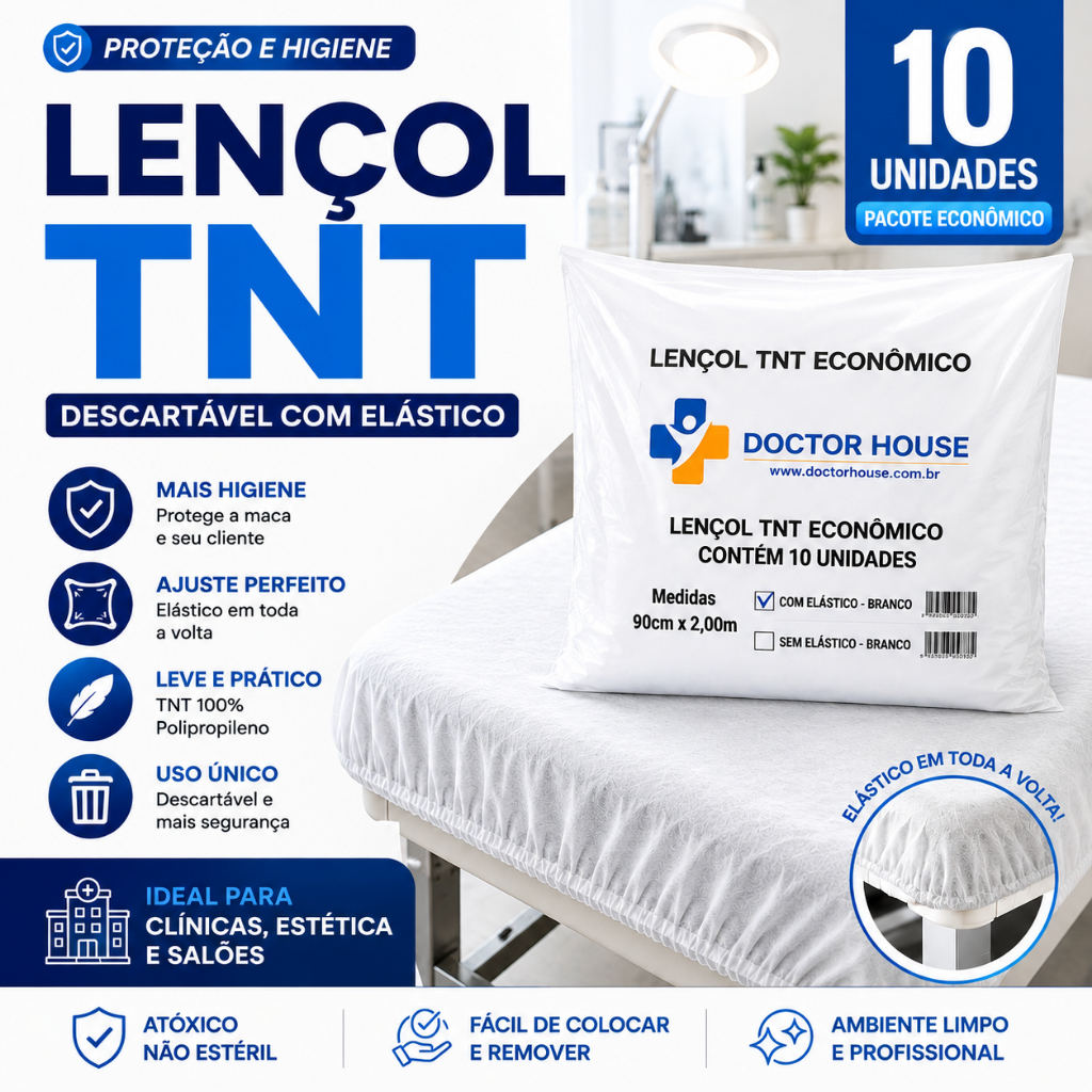Lençol Descartável Tnt Para Maca 10 unidades 2,00x0,90 Branco Para Clinica De Estética Salão De Beleza