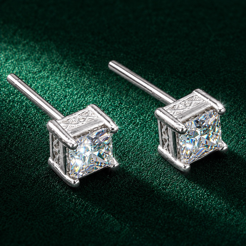 Brinco Quadrado Moissanite 4mm Detalhe Infinito Prata 925 Feminino Sofisticado