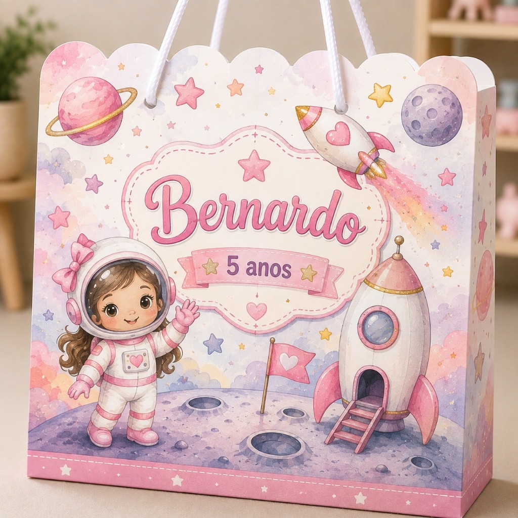 Sacolinha Personalizada Astronauta Menina PEGUE E MONTE | Lembrancinha Festa Infantil