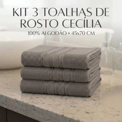 Kit 3 Toalhas Rosto Cecília Premium 45x70cm Banheiro Uso Diario Algodão Felpuda