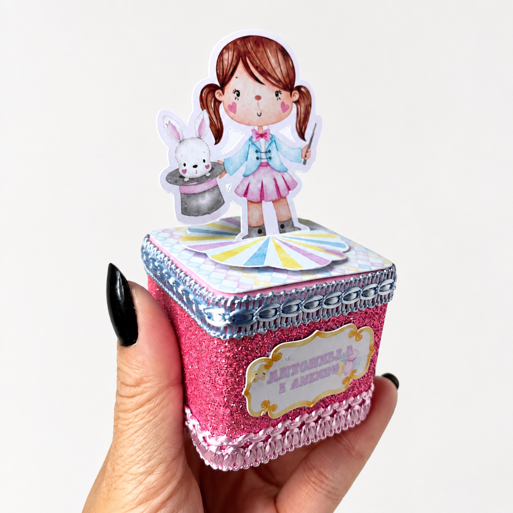 Caixinha Acrílica 5x5 Personalizada | Circo rosa ou Qualquer Tema | Lembrancinha Festa Infantil | Kit 10, 20