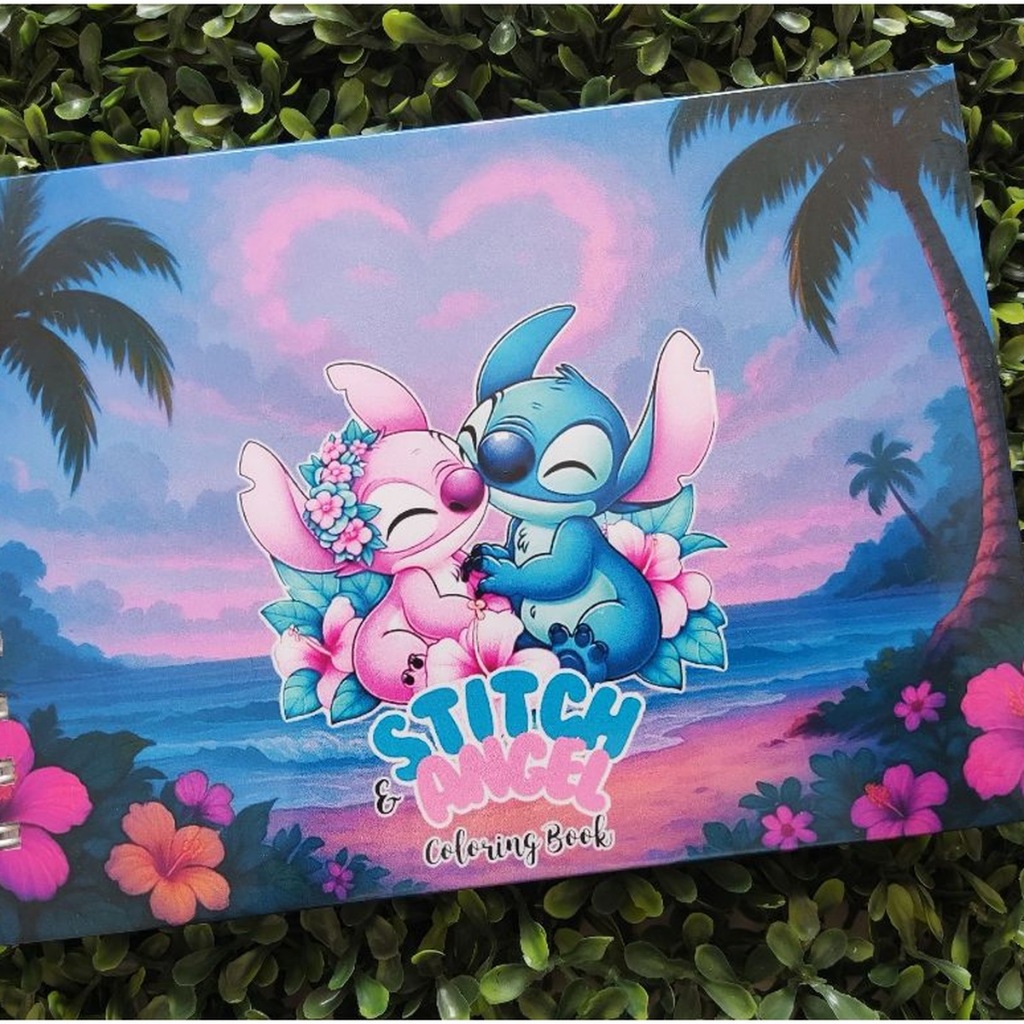 Livro de Colorir Stitch e Angel A5 Capa Dura 50 Folhas Grossas com Acetato com ou sem Nome