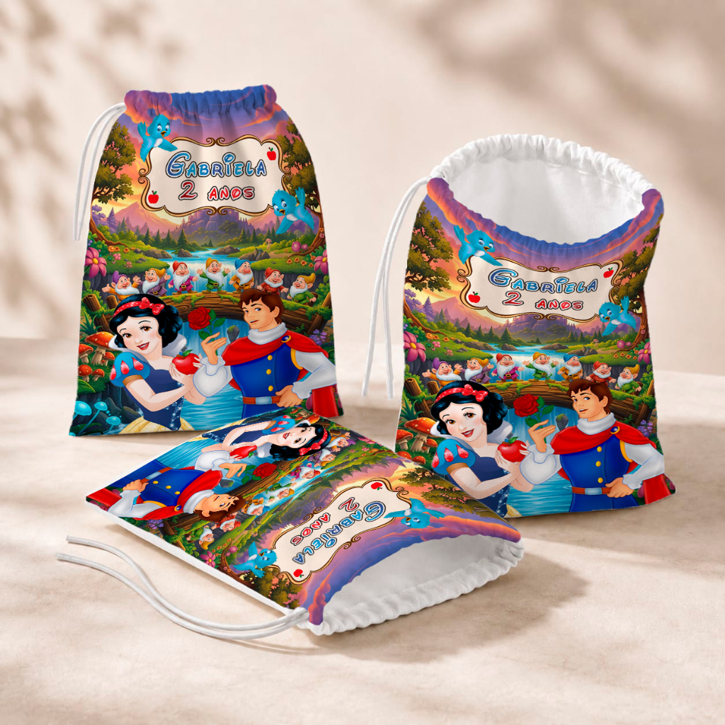 20 Sacolinhas Personalizada Festa Infantil 18x26 Aniversário Lembrancinha Branca de Neve M2