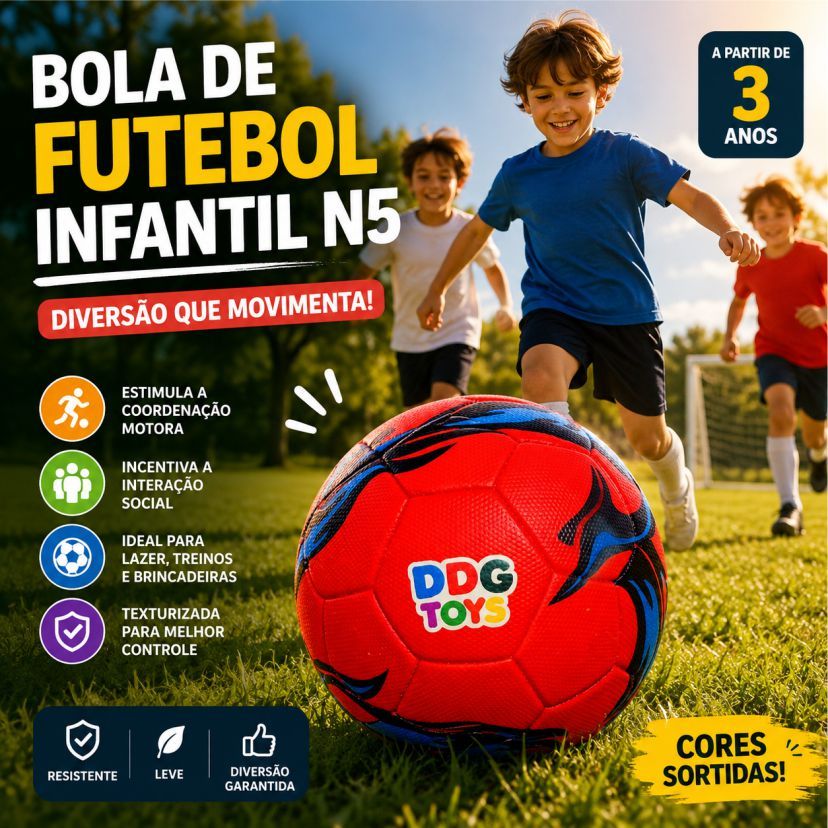 Bola de Futebol Infantil N5 Texturizada Brinquedo Esportivo e Recreativo para Crianças Treino e Lazer
