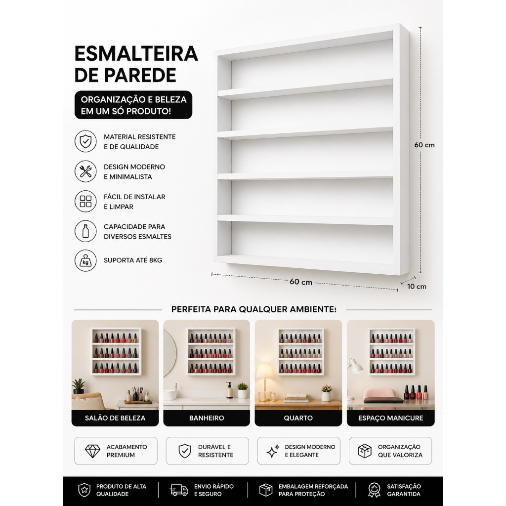 Prateleira para Esmaltes – Carrinho Organizador Multiuso na Cor Branco ou Preto