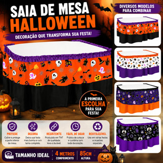 Saia de Mesa Babado Halloween TNT Franzida Decoração Festa Toalha