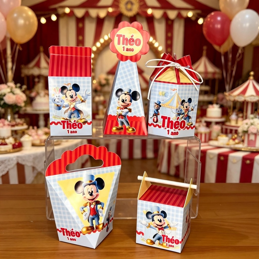 Kit 20 Personalizados  - MICKEY CIRCO - Caixas para Lembrancinhas de aniversário (DESMONTADO)
