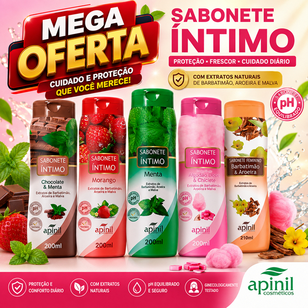 KIT 5 Unid Sabonete Intimo Feminino 200ml APINIL