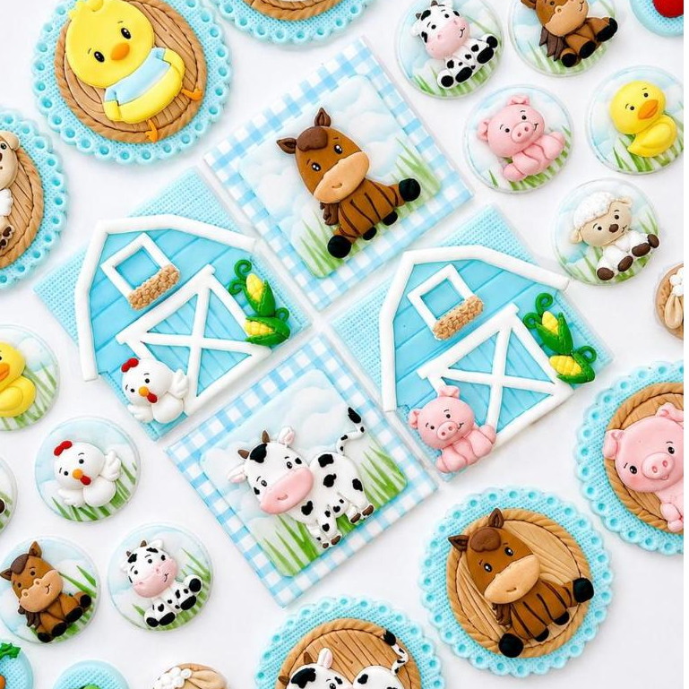 Kit com 40 apliques de pasta americana Fazendinha