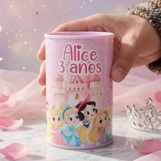 Kit Cofrinho  + Rótulo Personalizado Princesas Baby Lembrancinha Personalizada festa infantil