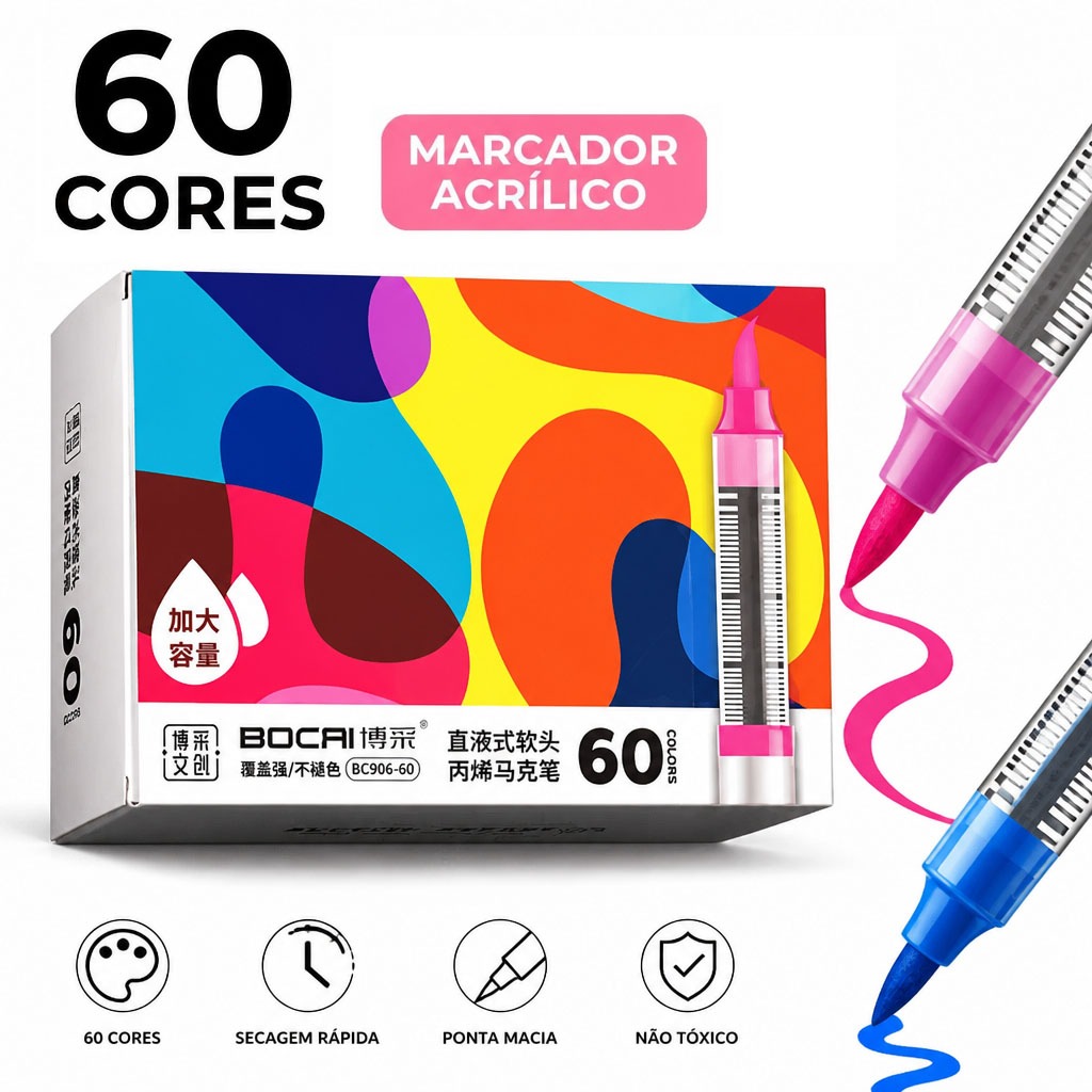 Kit Canetas Brush Lettering 24‑60 Cores Ponta Pincel Anti Estresse Escolar Artístico