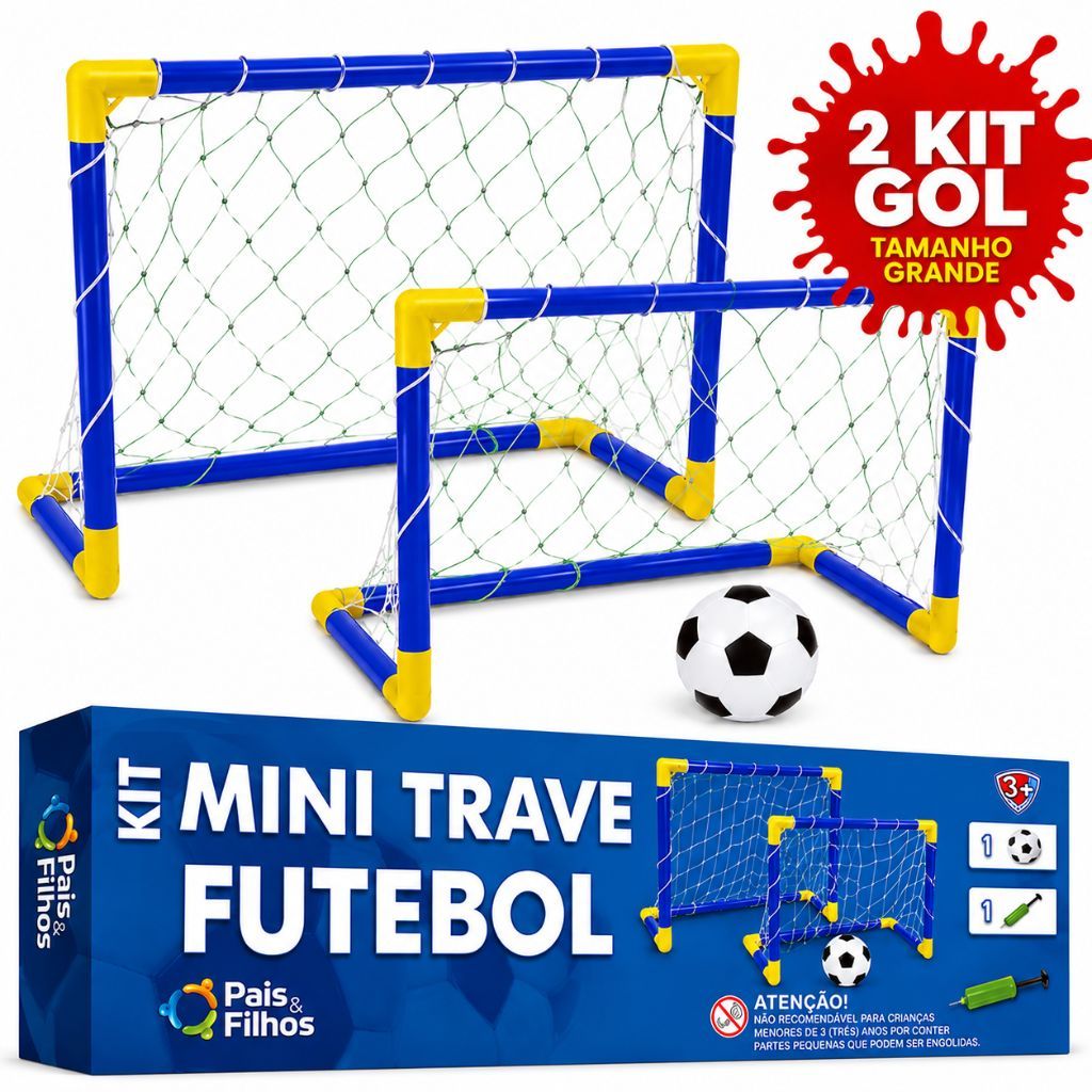 Kit Futebol Golzinho 2 Mini Trave Grande 53x38 cm + Rede Bola E Bomba de Encher
