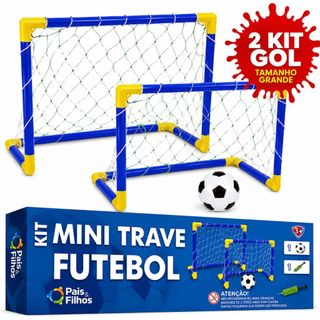Kit Futebol Golzinho 2 Mini Trave Grande 53x38 cm + Rede Bola E Bomba de Encher