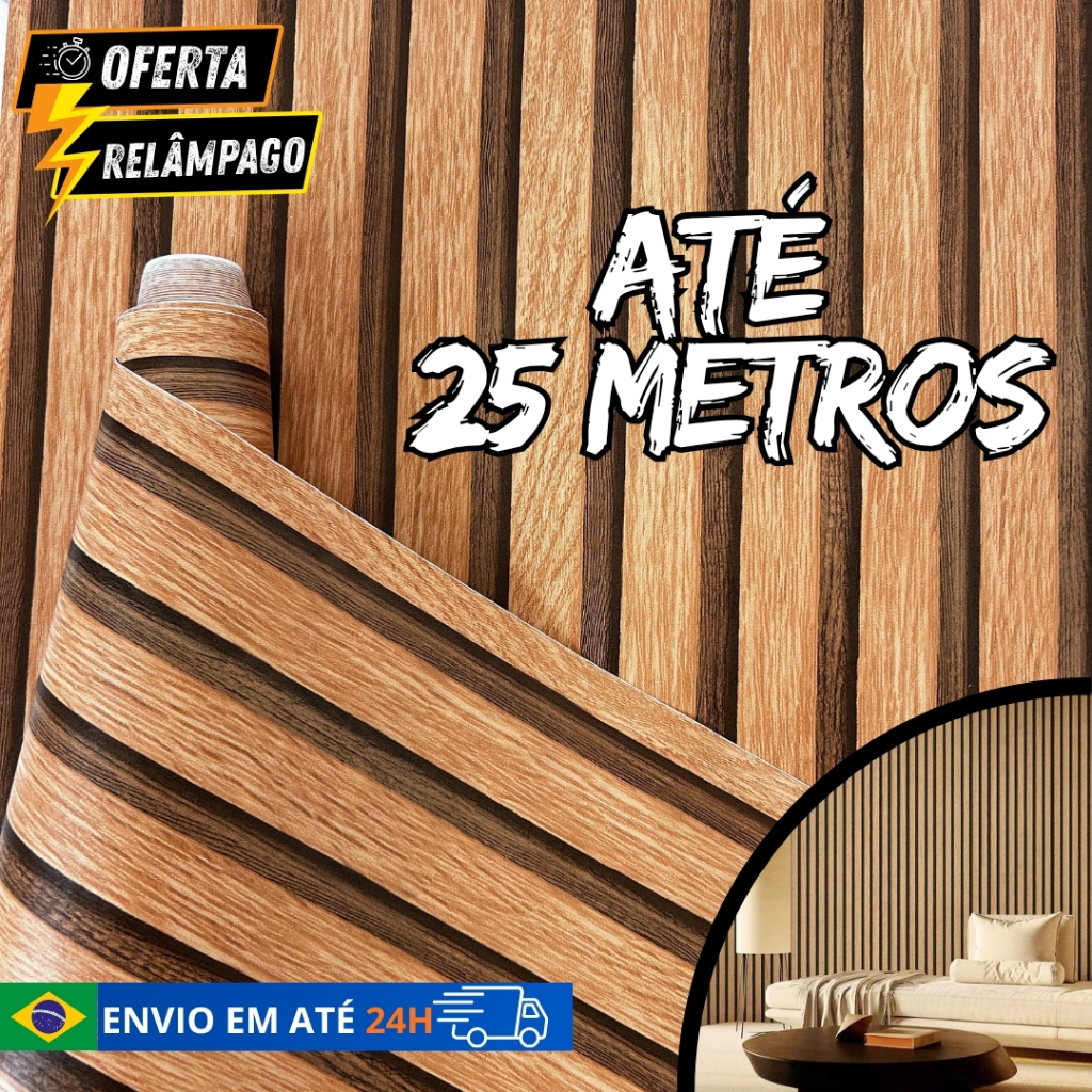 Papel de Parede Adesivo Ripado Autocolante Envelopamento Madeirado 5 Metros Quarto Hal Sala Cozinha