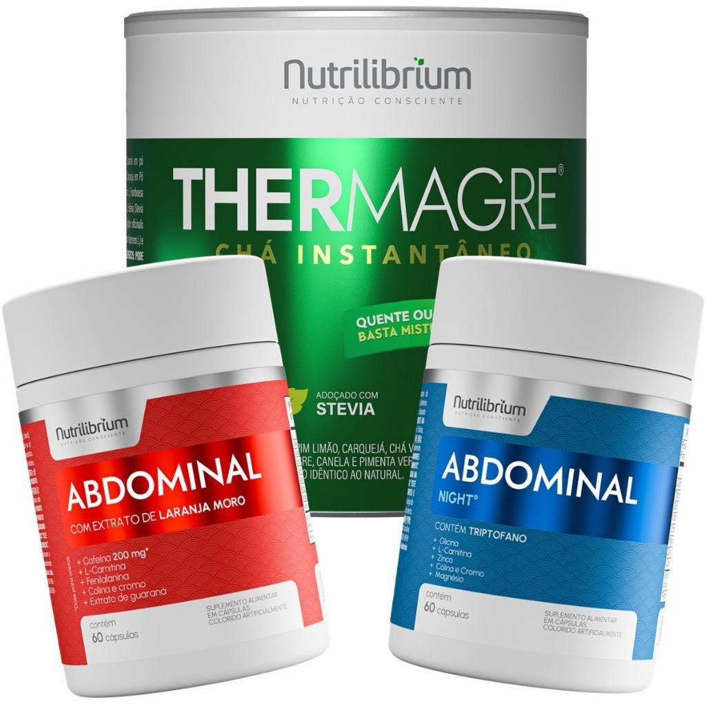 Kit Chá Thermagre Solúvel 140g + Kit Abdominal Dia E Noite 120 Cápsulas Nutrilib