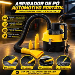 Aspirador de Pó Automotivo 12V Portátil Potente Alta Sucção Com Mangueira e Bicos