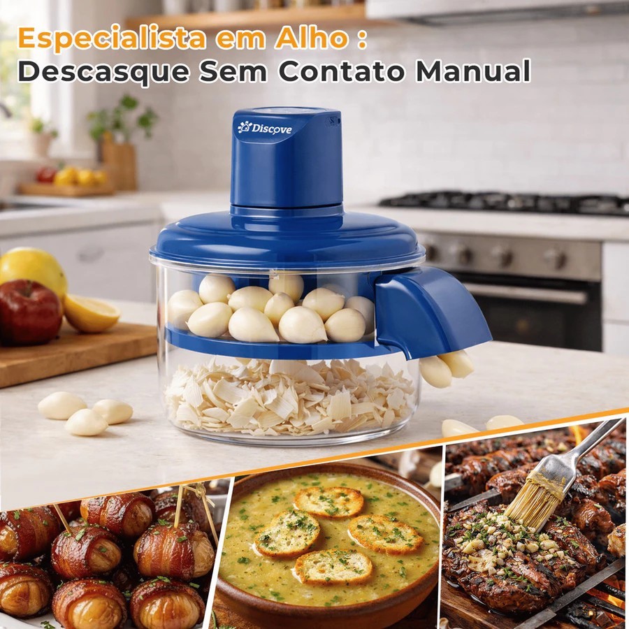 Descascador Elétrico Automático Alho E Uvas Recarregável USB Type-C 50W Bivolt Triturador Legumes Prático Cozinha