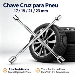 Chave Cruz para Pneu Automotivo 17/19/21/23mm Ferramenta Troca de Roda Chave Soquete 4 Tamanhos Comprimento 35cm