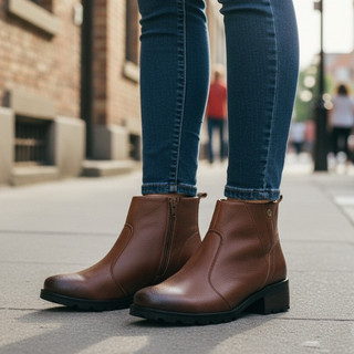 Bota Feminina Cano Curto Tratorada Marrom Confortável com Zíper