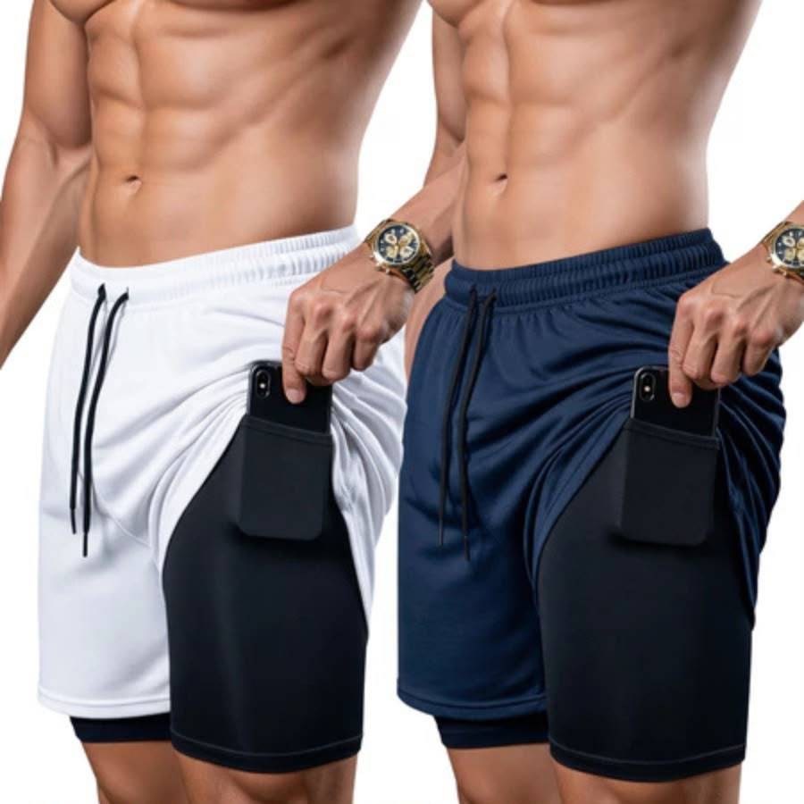 Kit 2 Shorts Masculino Bermuda 2 Em 1 Dry Fit Run Academia Fitness Esportiva