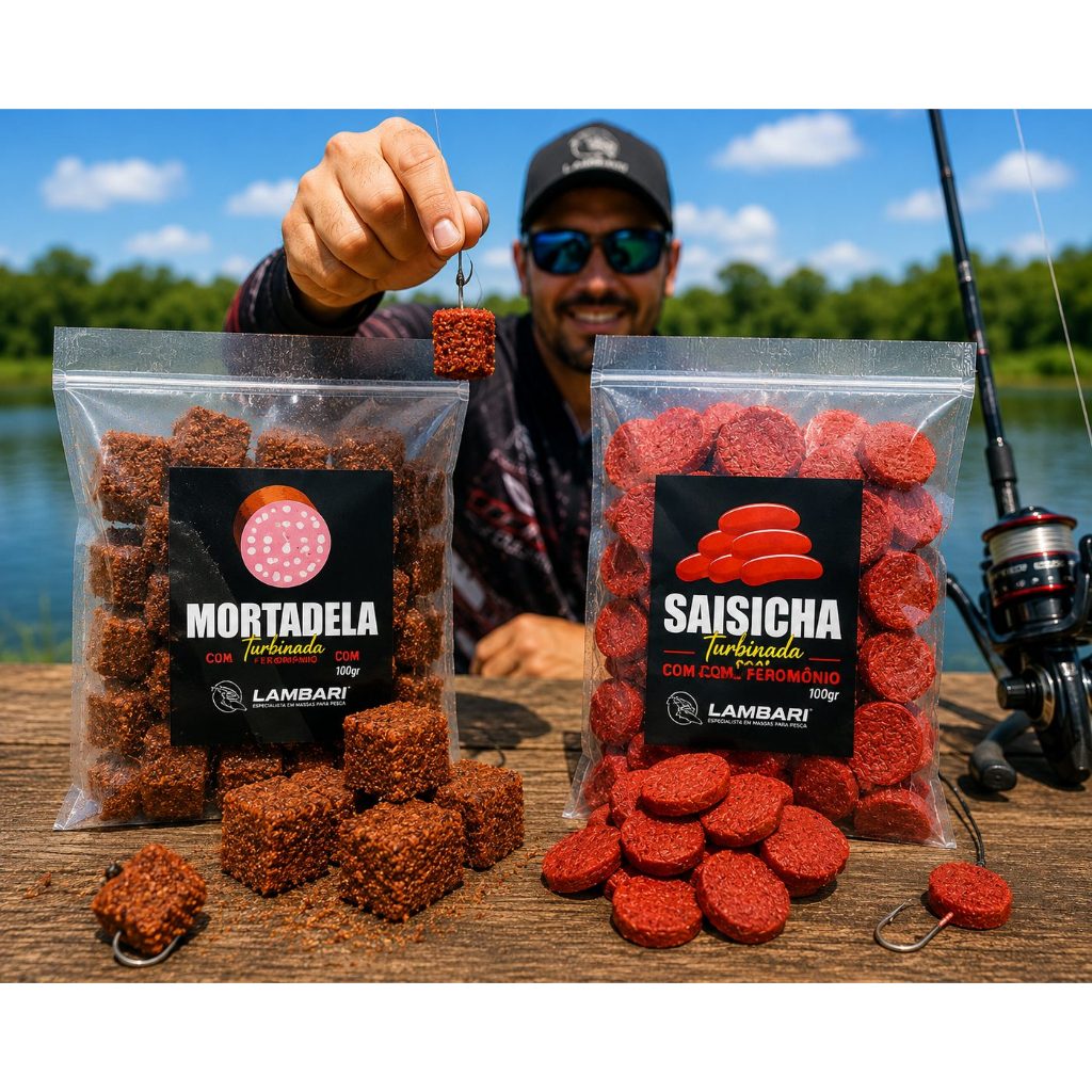 Kit 2 Iscas para Pesca Mortadela + Salsicha Turbinada com Feromônio 100g Para Tilapia Pacu Tamba