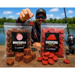 Kit 2 Iscas para Pesca Mortadela + Salsicha Turbinada com Feromônio 100g Para Tilapia Pacu Tamba