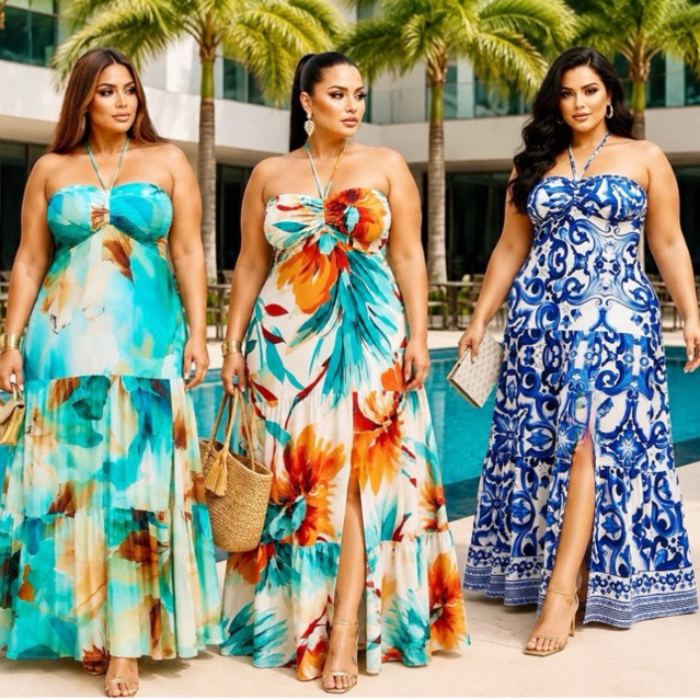Vestido Longo Estampado Estiloso Festa estampa inspiração grife blogueira longo plus size