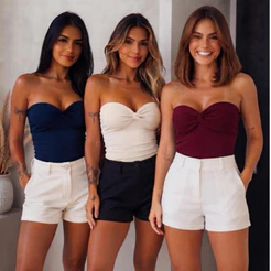 Kit 3 Top Antonella POLIAMIDA Premium Nó Transpassado Tomara Que Caia Feminino Sem Bojo Forro Duplo